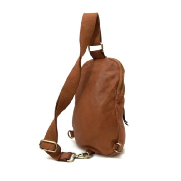 Logan Cognac Leather Sling Backpack With Adjustable Strap By Bolsa Nova Anthro - Picture 3 of 5